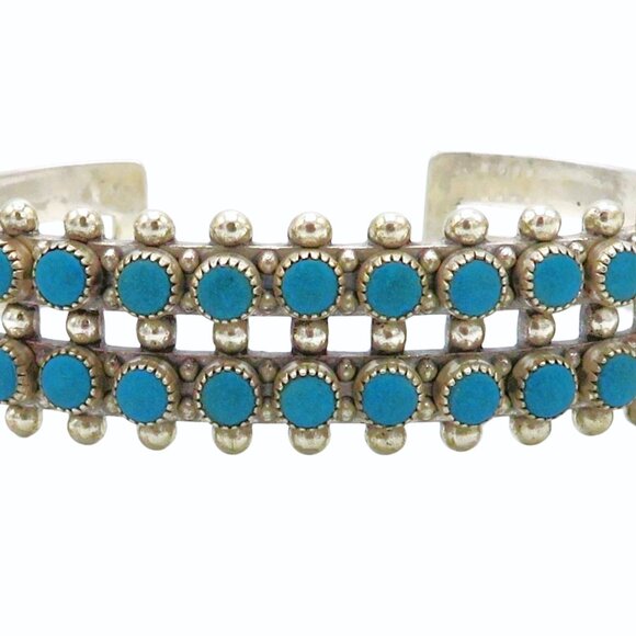 Vintage Sterling Silver Southwest Navajo/Zuni Snake Eye Turquoise Cuff Bracelet - Picture 9 of 11